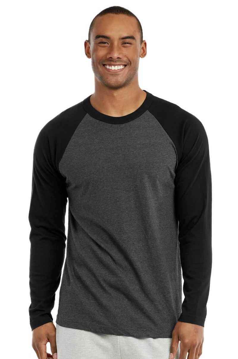 Cottonbell Men's Full Length Sleeve Raglan Cotton Baseball Tee Shirt (2XL, Black/Charcoal Gray) - Image 1